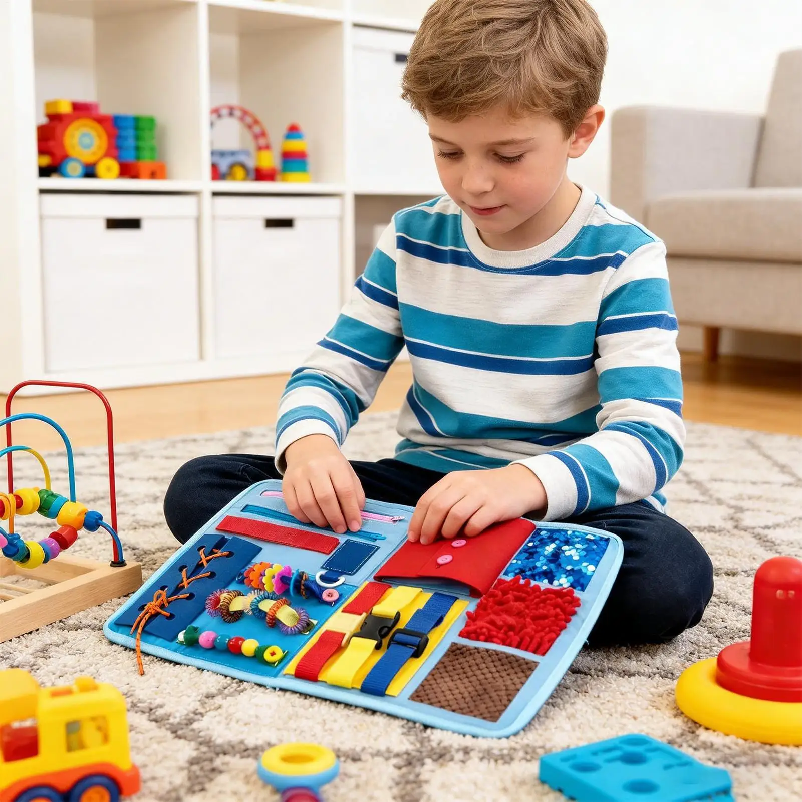 Selimut Fidget untuk Dewasa, Mainan Portabel yang Menenangkan, Selimut Sensorik untuk Lansia, Meningkatkan Fokus, Mengurangi Stres, Ketegangan, dan Perbaikan Kesejahteraan Jiwa serta Memori