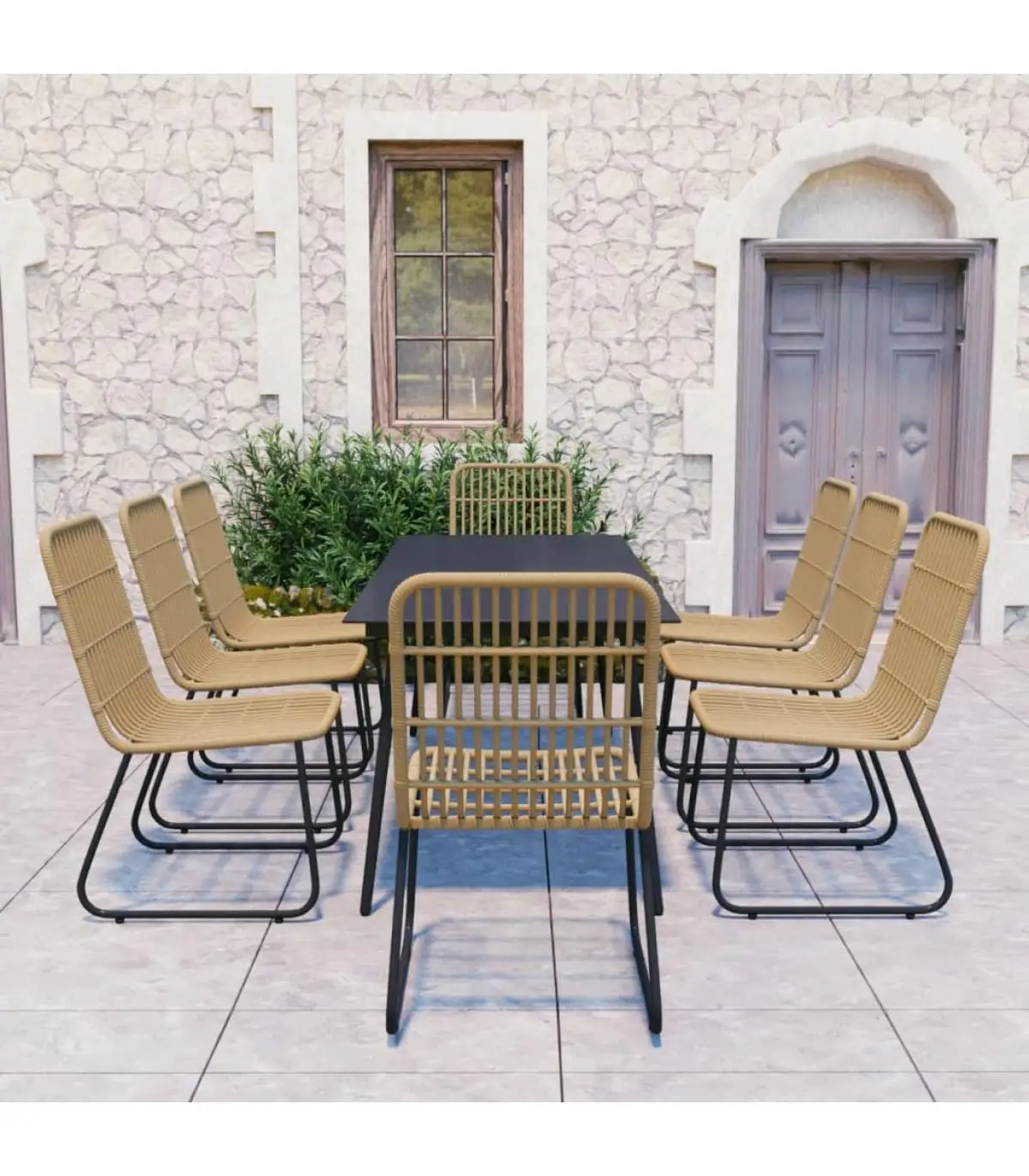 Garden sets garden dining set 9 pieces synthetic rattan and glass