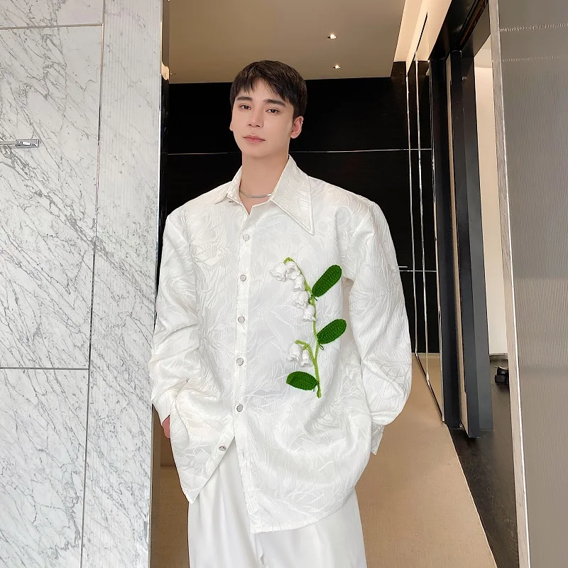 

Мужская рубашка Bellflower весна 2025 из фактурной ткани, классический воротник, модный корейский стиль, свободный крой, молодежный дизайн