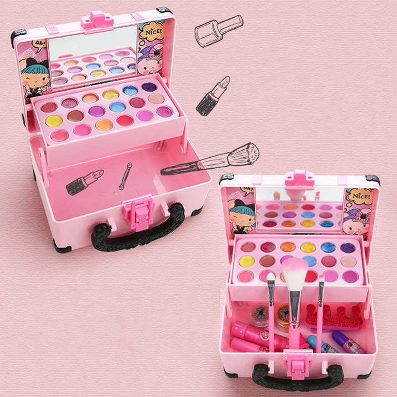 Girl Makeup Kit For Kids Washable Safe Cosmetics Toys Set Children Makeup Cosmetics Playing Box Play Set Safety Non-toxic Toys