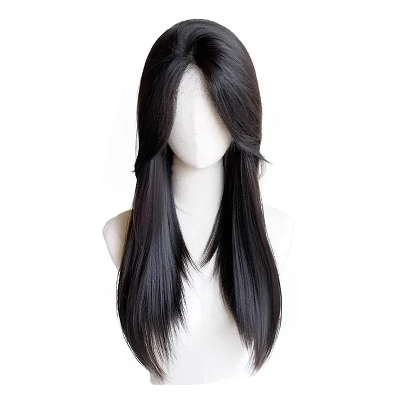 55cm 15X16cm Hairnet  Straight Mixed Real Hair Invisible 3D Toupee Clip in One Piece Hair Extensions Topper for Women Hair Loss