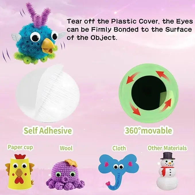 6mm-25mm Glow in The Dark Wiggle Googly Eyes Self Adhesive Plastic Green Sticker Luminous Eyes for DIY Crafts Halloween Decor