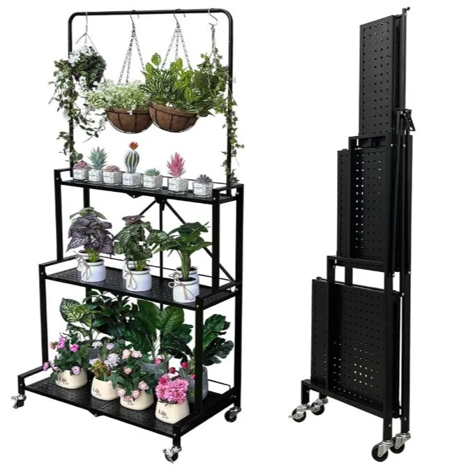 Household balcony multi-layer movable plant display stand indoor functional flower pot storage