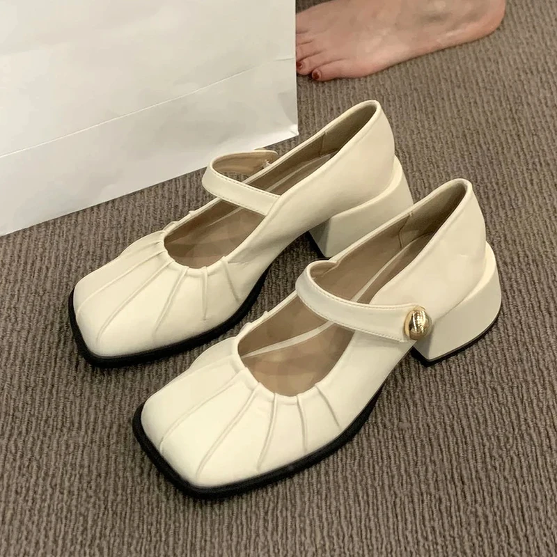 French Square Head Mary Jane Shoes Women Mid Heel Single Shoes 2024 New Retro Elegant One Line Buckle party pumps Women Shoes