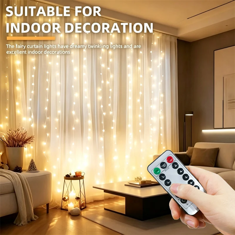 LED Curtain Lights String USB Plug 8 Modes Fairy Lights Halloween Christmas Valentine's Day Room Party Garden Wedding Decoration