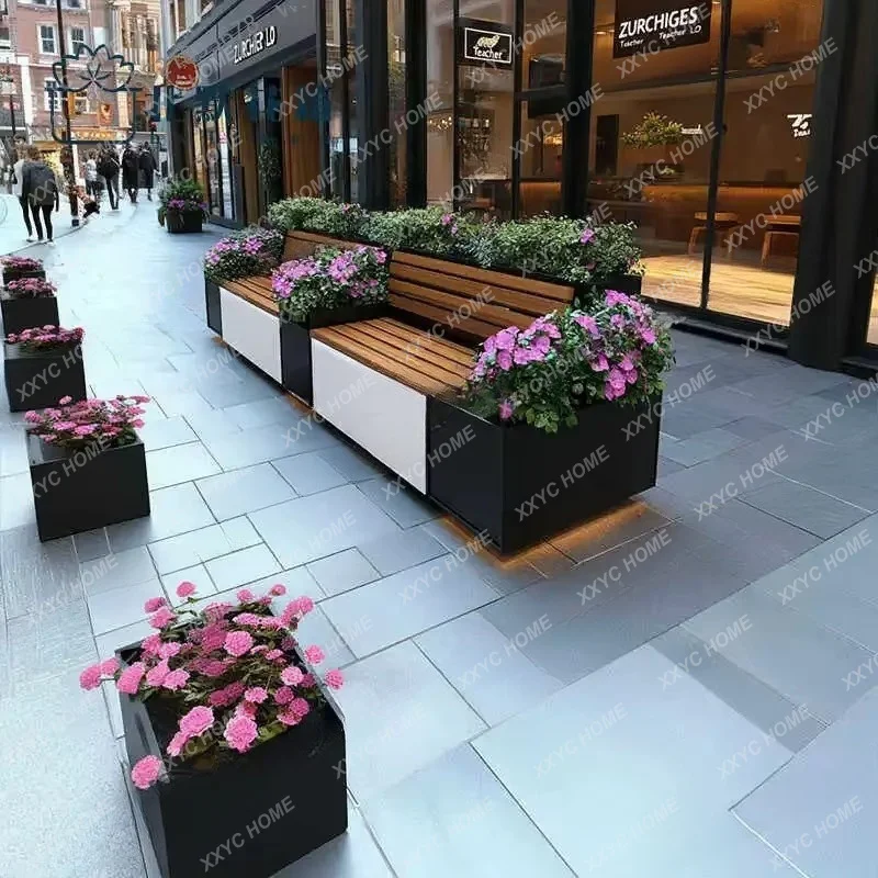 XXModern simple Outdoor Ironart Seat Rectangular Planter Design Garden Square Partition Flower Rack Bench Balcony Furniture
