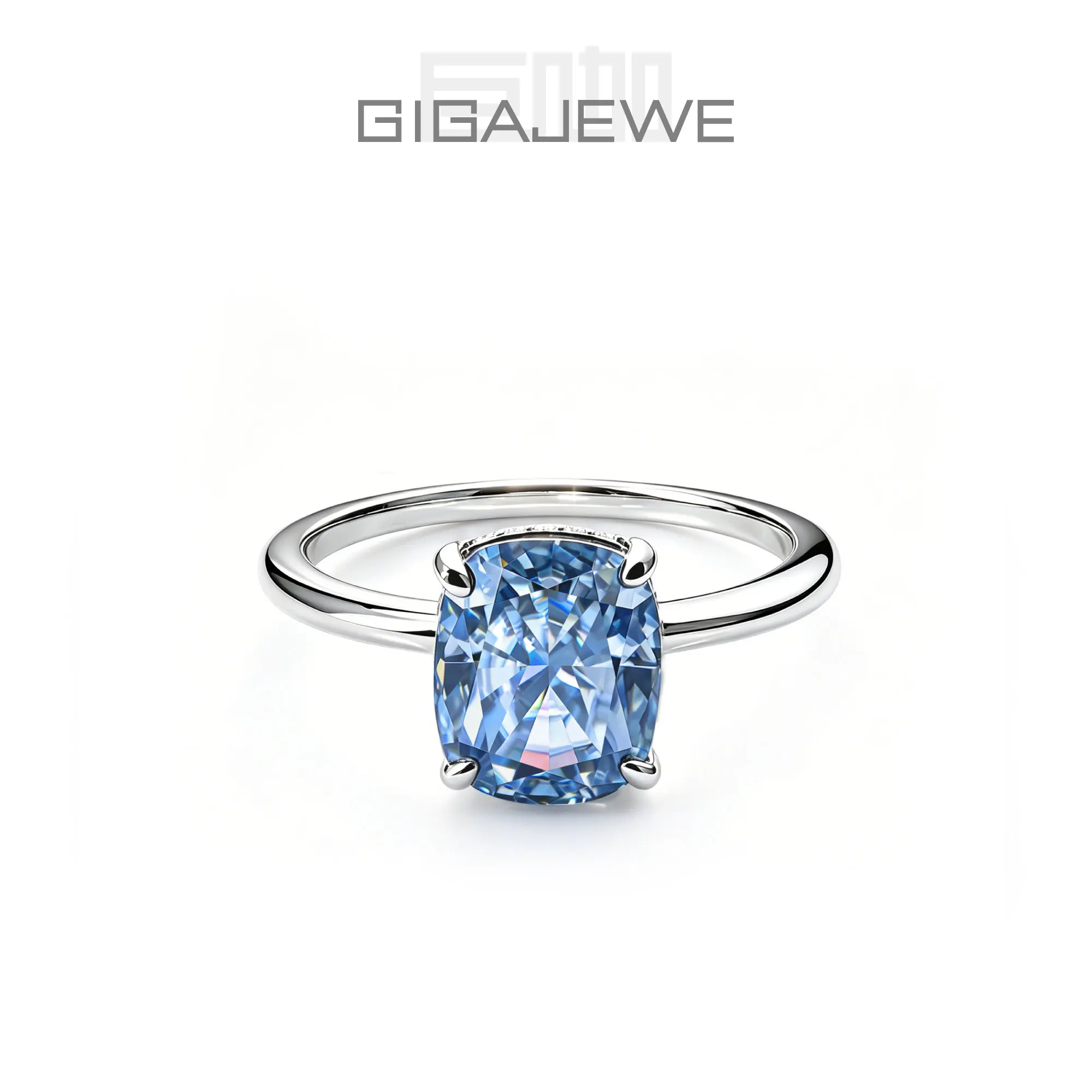 

GIGAJEWE Blue Cushion Cut Ring 925 Sterling Silver Engagement Ring for Women 18K Gold Plated 11x9mm 5ct Blue Stone Jewelry Gift