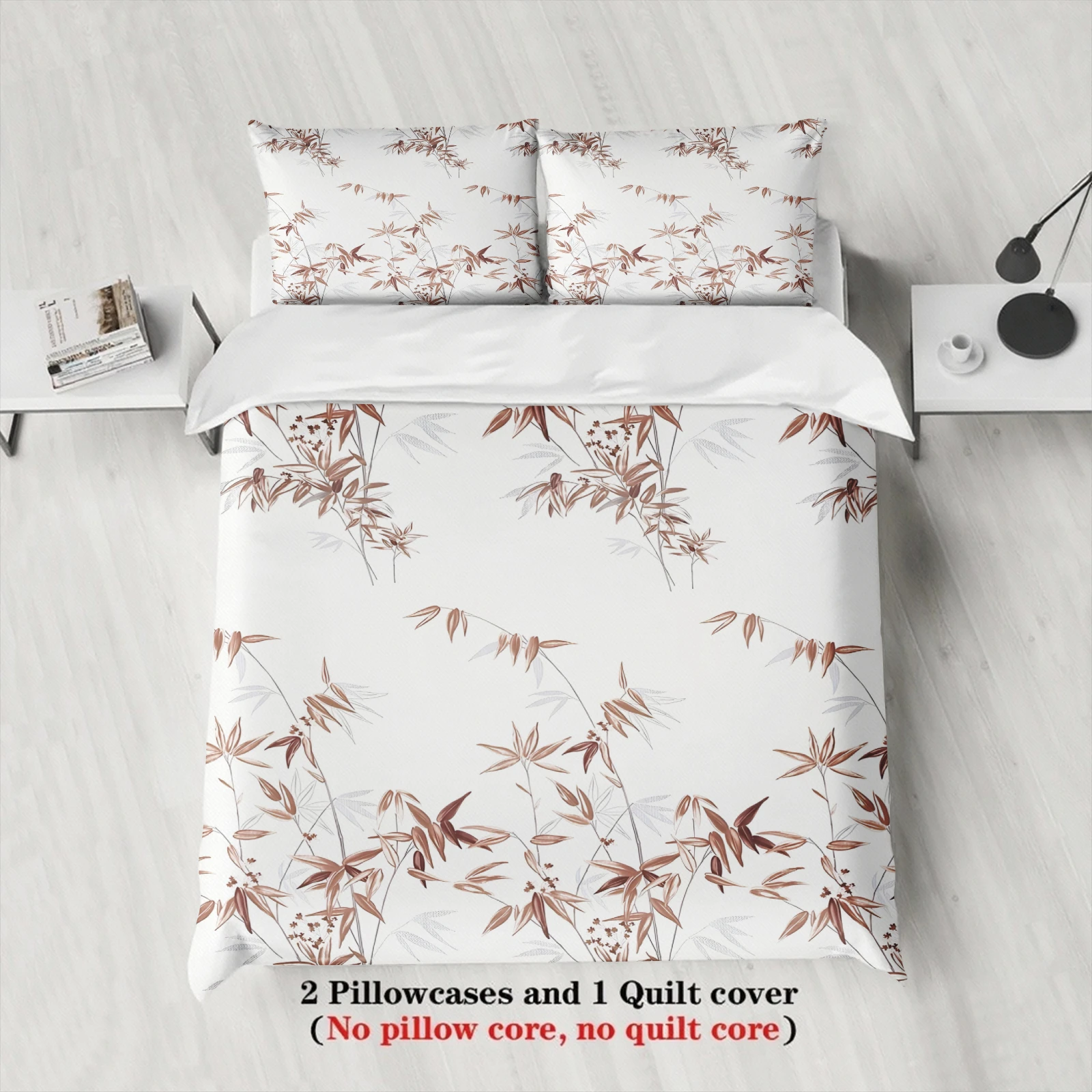 Minimalist Bamboo Duvet Cover Set 2 Pillowcases for Master Bedroom Bamboo Leaf Home Decor Bedding Set Twin Queen King Size Gift