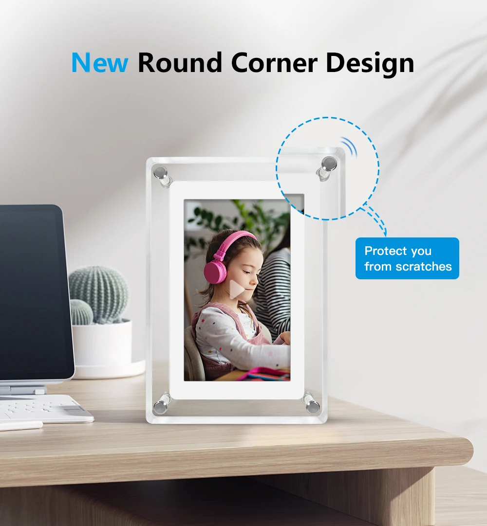 Acrylic Digital Photo Frame 5 and 7 Inch IPS Screen 4GB Memory Rechargeable Battery Auto Rotate Portable Digital Picture Frame