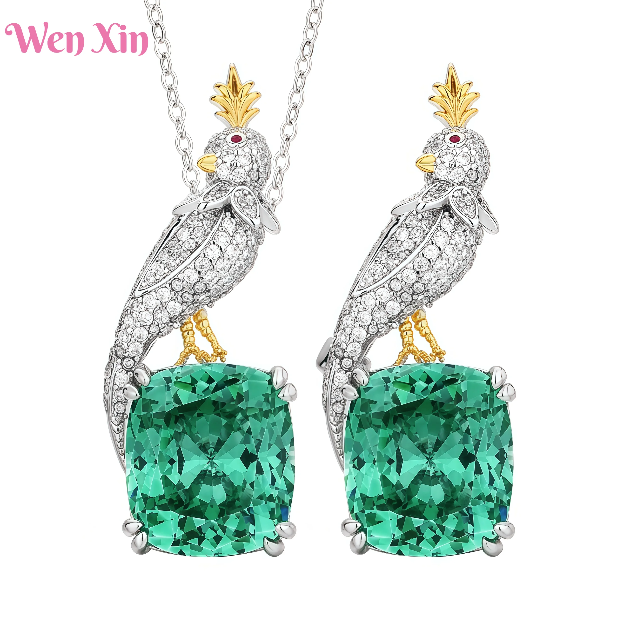 

WENXIN Top Quality MCT Copper Necklace Pendants Luxury Brand Green Gemstones Women Rainbow Bird Necklaces Pendant Brooch Jewelry