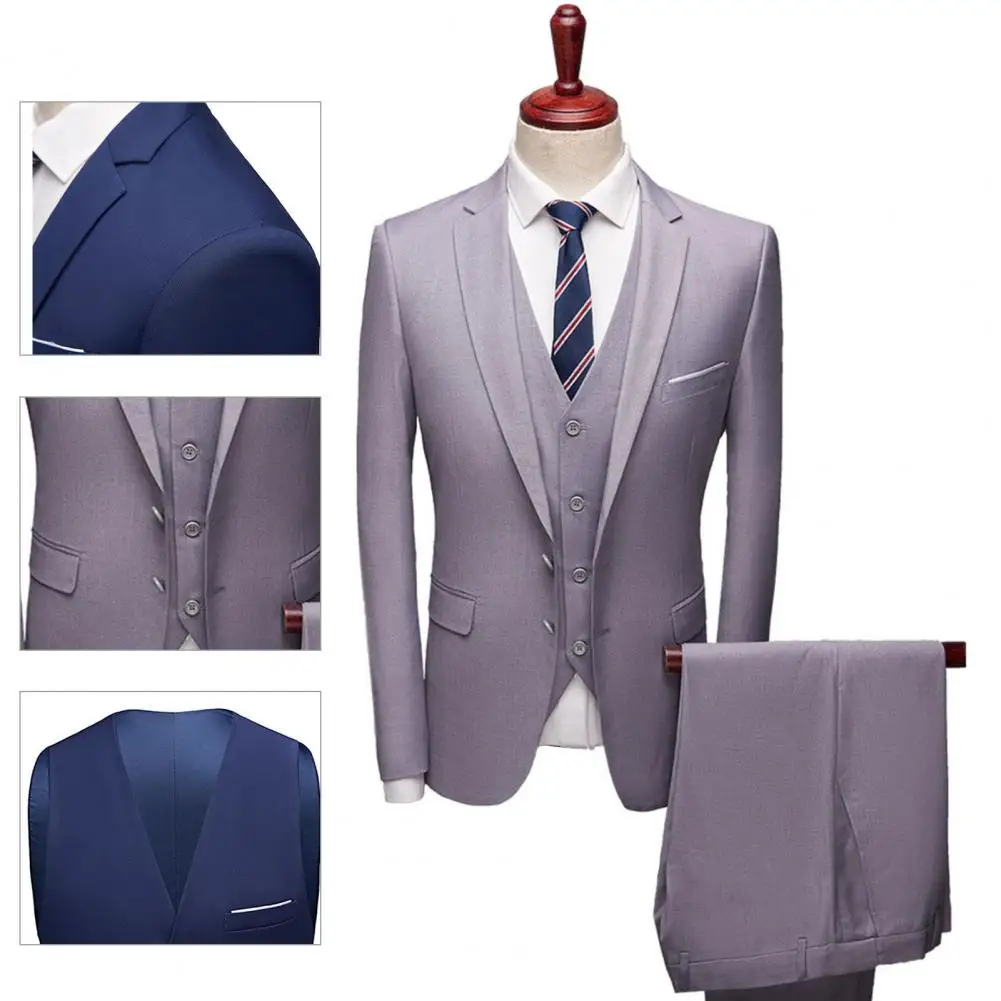 Great Suit Set Pockets Men Suit Straight Pants Solid Color Straight Pants Suit Separates  Slim