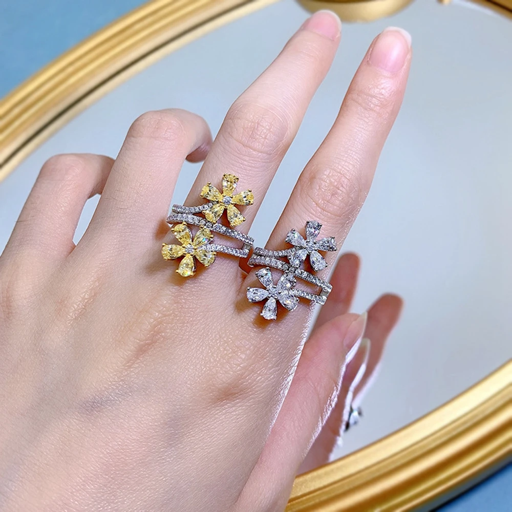 Wong Rain 100% 925 Sterling Silver Flowers Lab Sapphire Citrine High Carbon Diamonds Gemstone Fine Jewelry Ring Gifts Wholesale