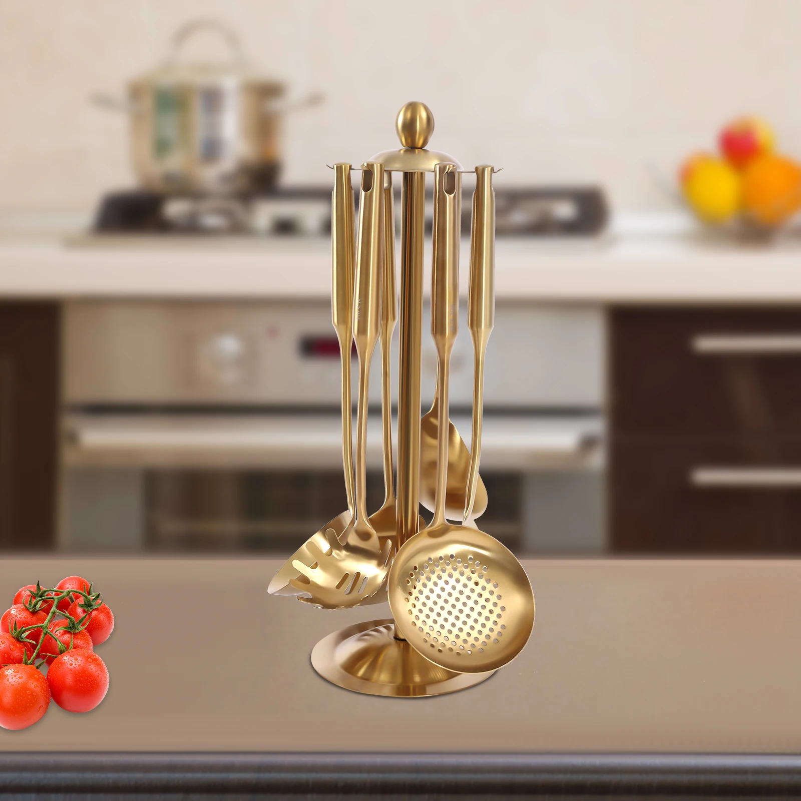 

Kitchen Cooking Utensils Set With Stand Stylish,Gold Kitchen Utensils Set With Stand,7 Pieces 304 Stainless Steel Cooking Tool