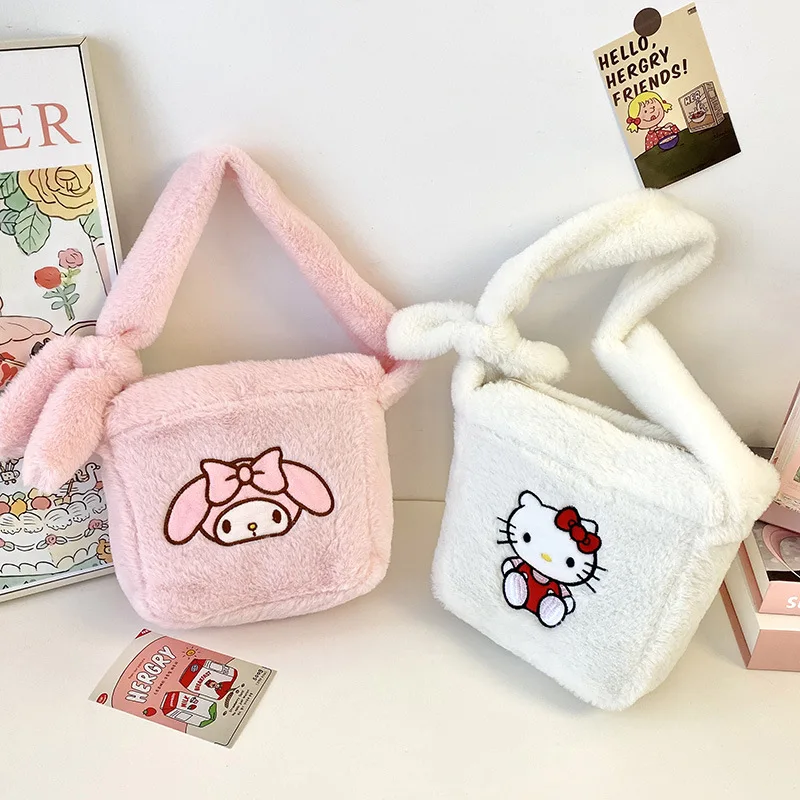 Sac à main en peluche Sanrioed My Melody Hello Kitty Pochacco, sac en peluche Hangdon de Mongolie, sacoche de dessin animé mignon, cadeau polyvalent, Kawaii