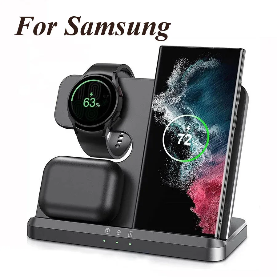 3 in 1 Wireless Charger Stand For Samsung S22 S21 S20 S10  Ultra Note Galaxy Watch 5 4 Active Buds Mobile Phone Charging Station