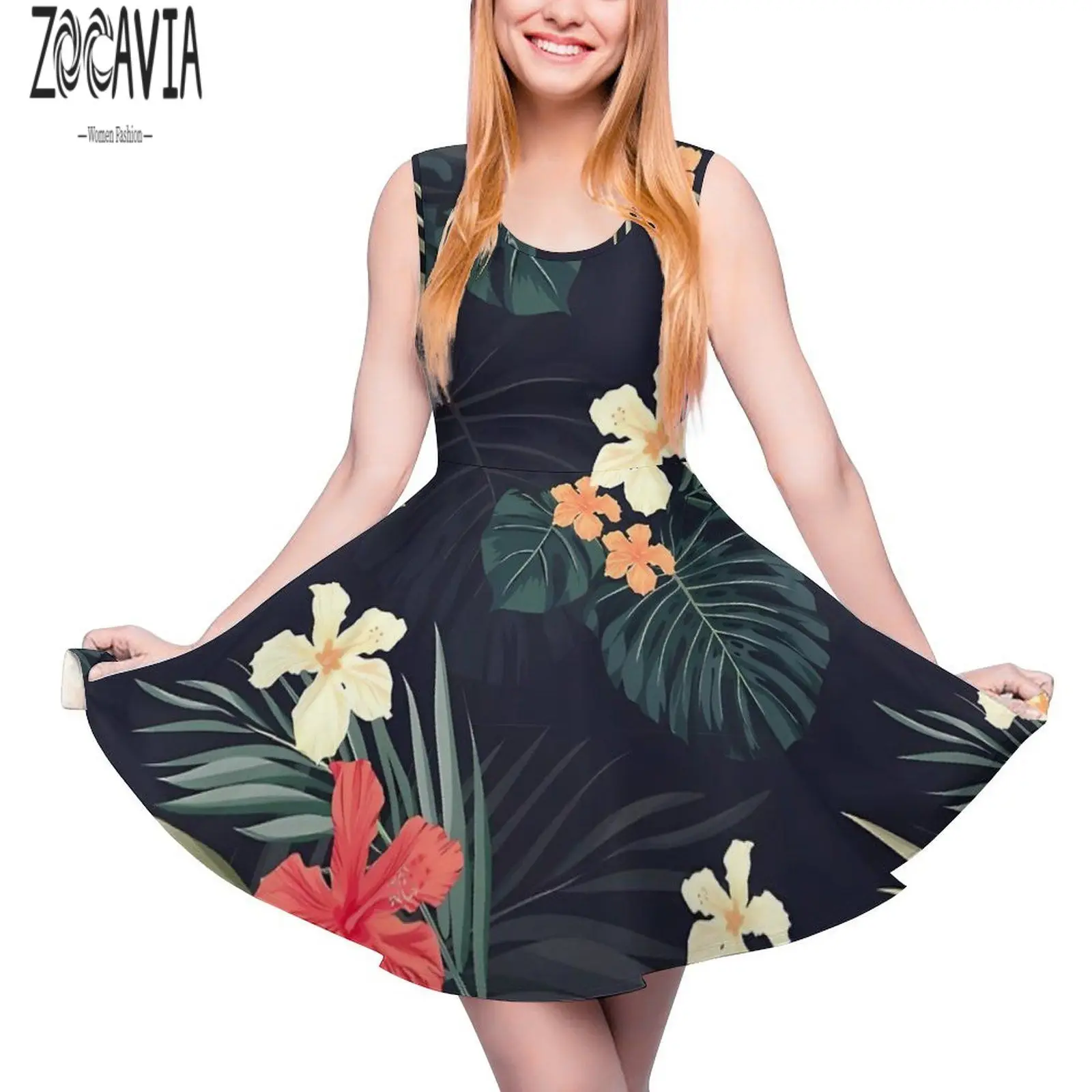 

ZOCAVIA Summer sleeveless large hem ice skating skirt, fashionable casual girl dress