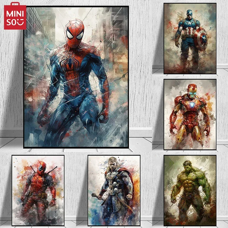

MINISO Disney Marvel Мстители Человек-Паук постер Железный человек Халк Капитан Америка Халк холст живопись настенные художественные принты для дома D