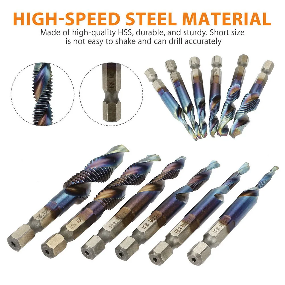 12 Stücke HSS 1/4 "Sechskantschaft Titanbeschichtetes Gewinde Metrisches Gewindebohrer-bohrer-set M5 M6 M8 M10 Kombinationsbit Handwerkzeuge – Detail 4