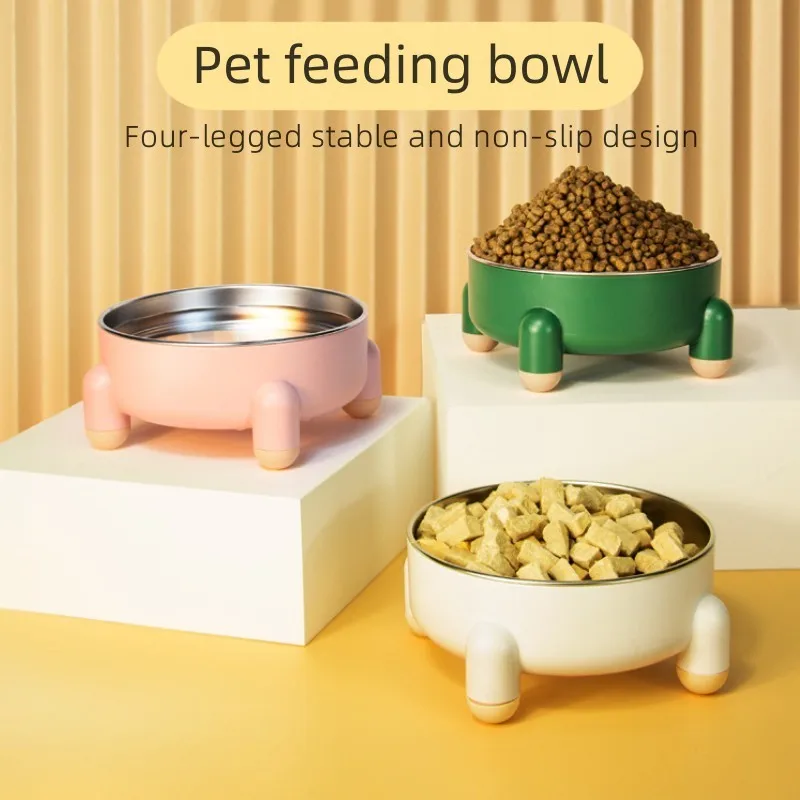 Pet Bowl High Leg Neck Protection Pet Stainless Steel Dog Bowl Dog Food Bowl Dog Washbasin Anti-slip Anti-collision Pet Supplies