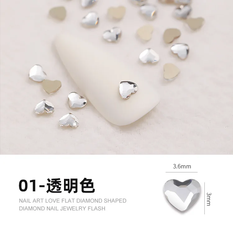 Classic 3mm Mini Heart Shape 36Colors Boutique Flat bottom nail art rhinestones Glass crystal 3D nail decoration wholesale