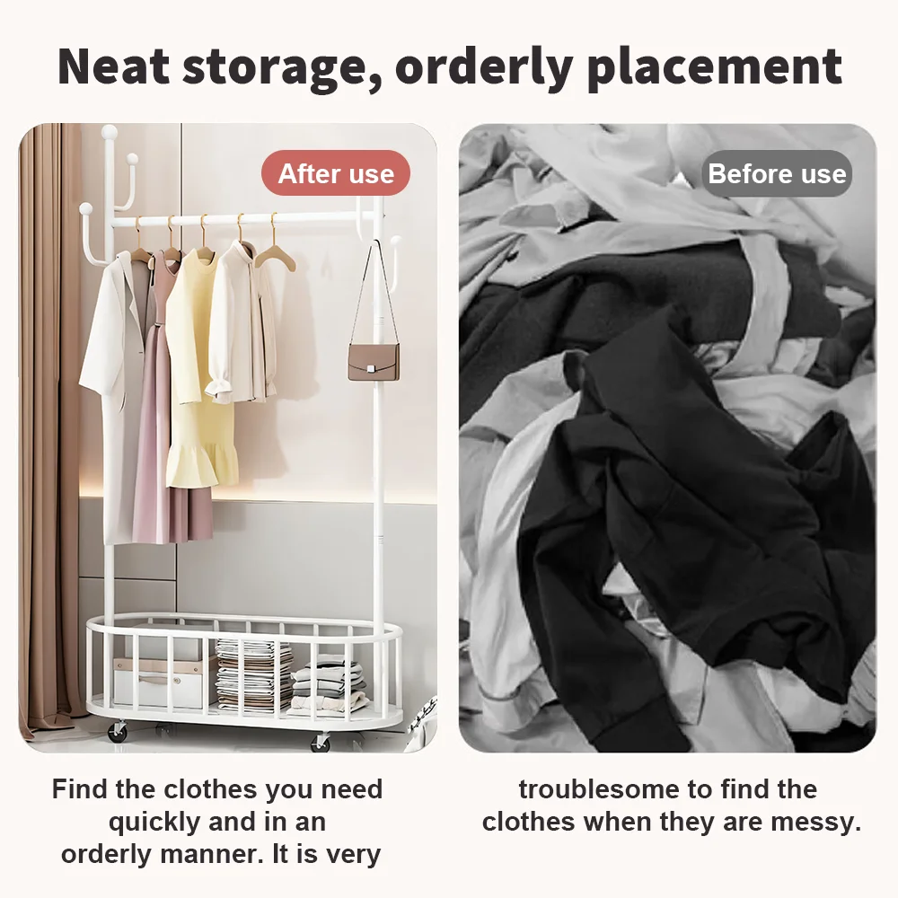 Stehender Kleiderständer mit Rollen und Ablage für Garderobe, Schlafzimmer und Wohnzimmer – Detail 3