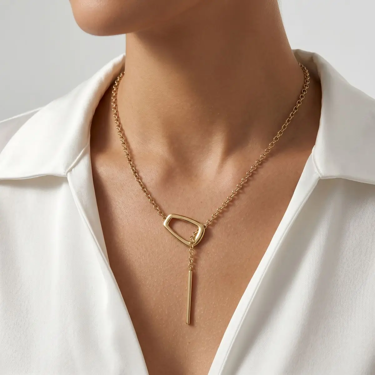 Hot-selling Stainless Steel Empty Square Buckle Pendant Necklace Irregular Lasso Tassel Necklace Women's Jewelry