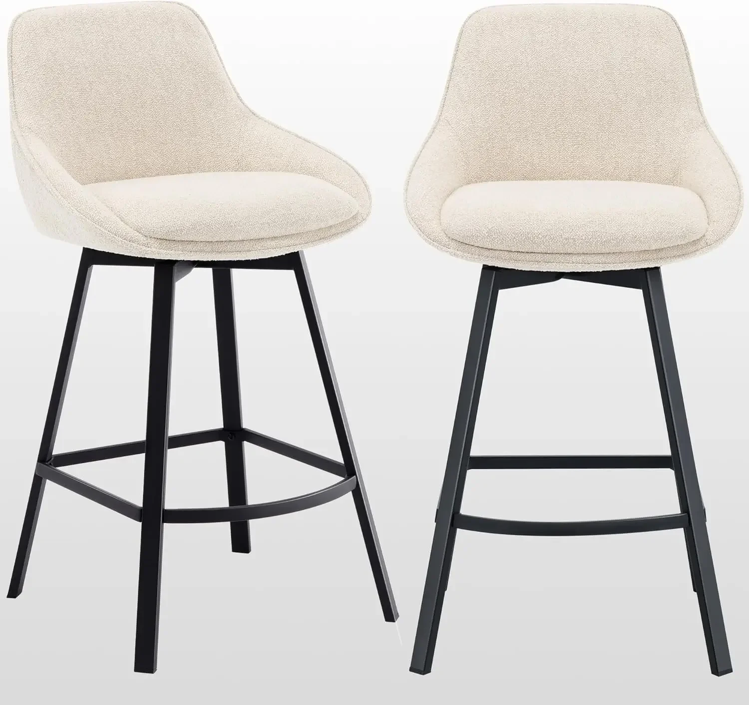 Swivel Counter Height Bar Stools Set of 2, 26'' Modern Counter Height Barstools with Backs, Upholstered Linen Fabric Stools