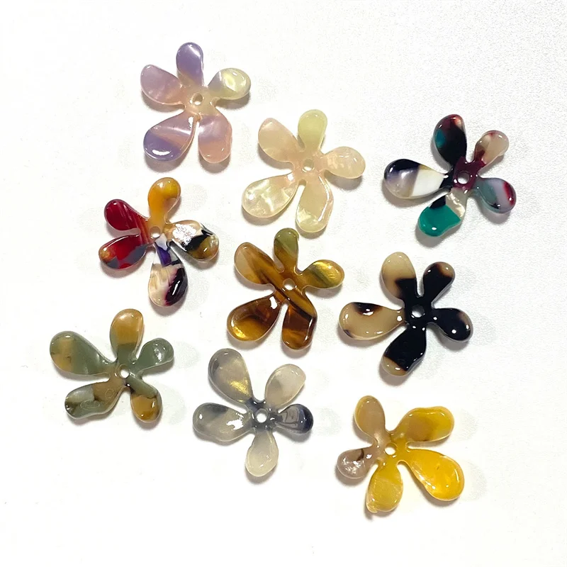 Wholesale 90pcs/lot 18mm color pattern print cartoon flowers shape acrylic beads diy jewelry garment hair accessory