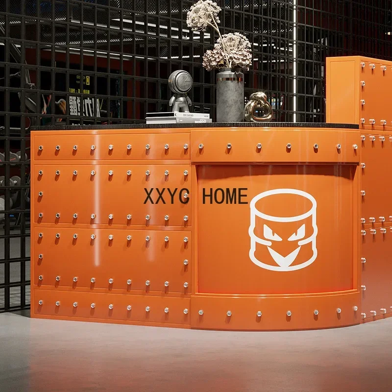 Industrial style creative retro corner reception desk wrought iron bar rivet milk tea shop clothing store checkout page