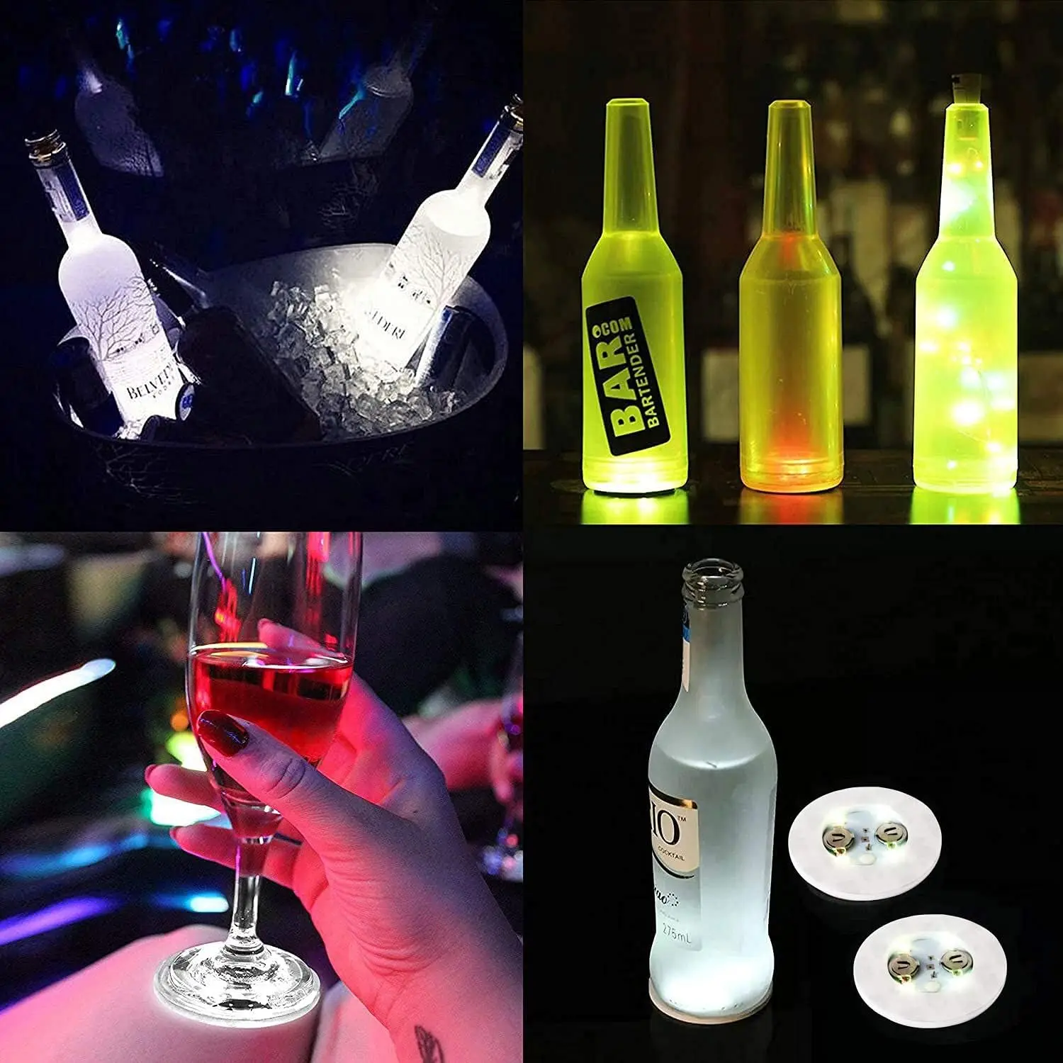 

300pcs Super bright 3mm 6LEDs Bottle Cup Mats Led Coaster Glorifier Mini glow Sticker light Club Bar Party Decor-6 Color option