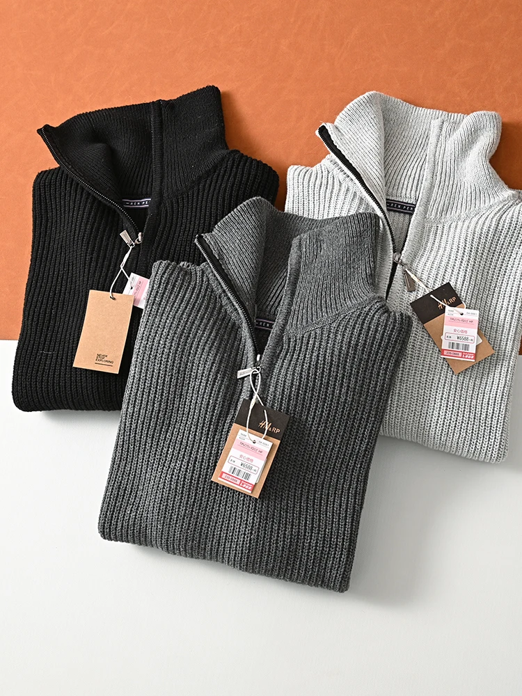 

Men's Winter Thiened High Collar Knitted Sweater f Zip Faionable Versatile Base Layer irt Long Sve Urban Sle