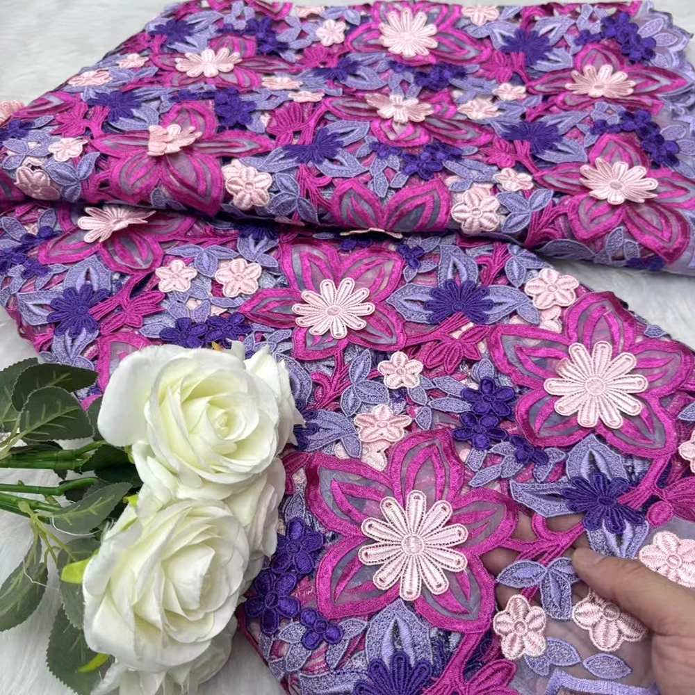 

Newest African 3D Embroidered Organza Lace Fabric High Quality African Guipure Cord Lace Fabric For Sewing Nigerian Women Dresse