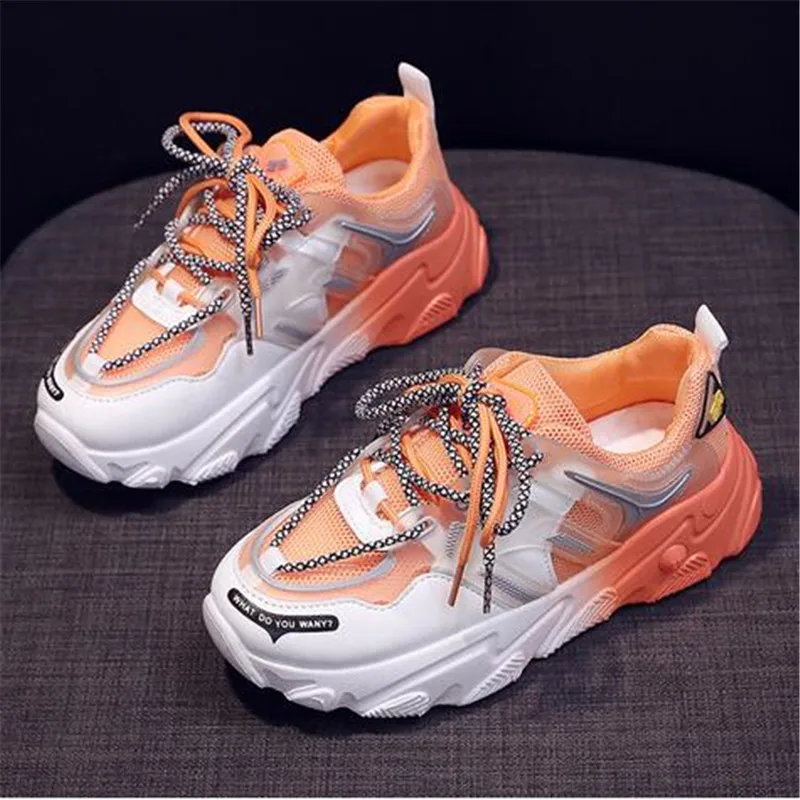 Casual Sneakers Women Rainbow Color Matching Fashion Chunky Shoes Mesh Breathable Comfortable Lightweight Running Shoes Big Siz