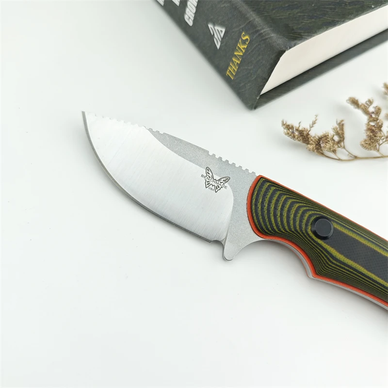 BM15017 with K sheath, outdoor hunting and meat cutting 8Cr13MoV blade camping dual color G10 handle fixed knife