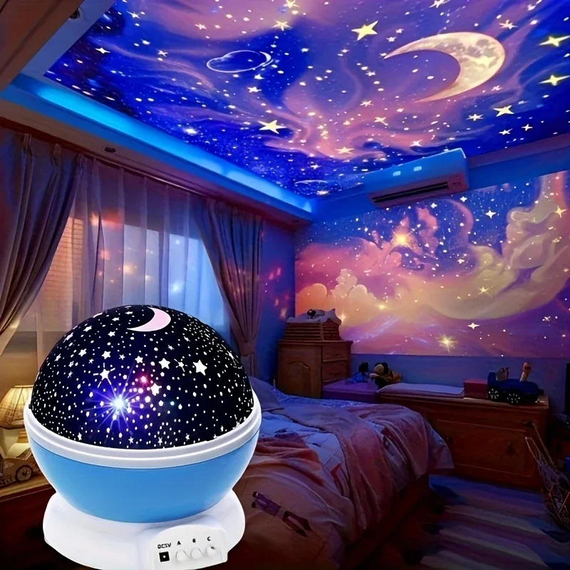 3D Rotating Star & Moon Projector Night Light, 12 Color Modes, USB Powered, Indoor Atmosphere Lamp for Car Bedroom Decor