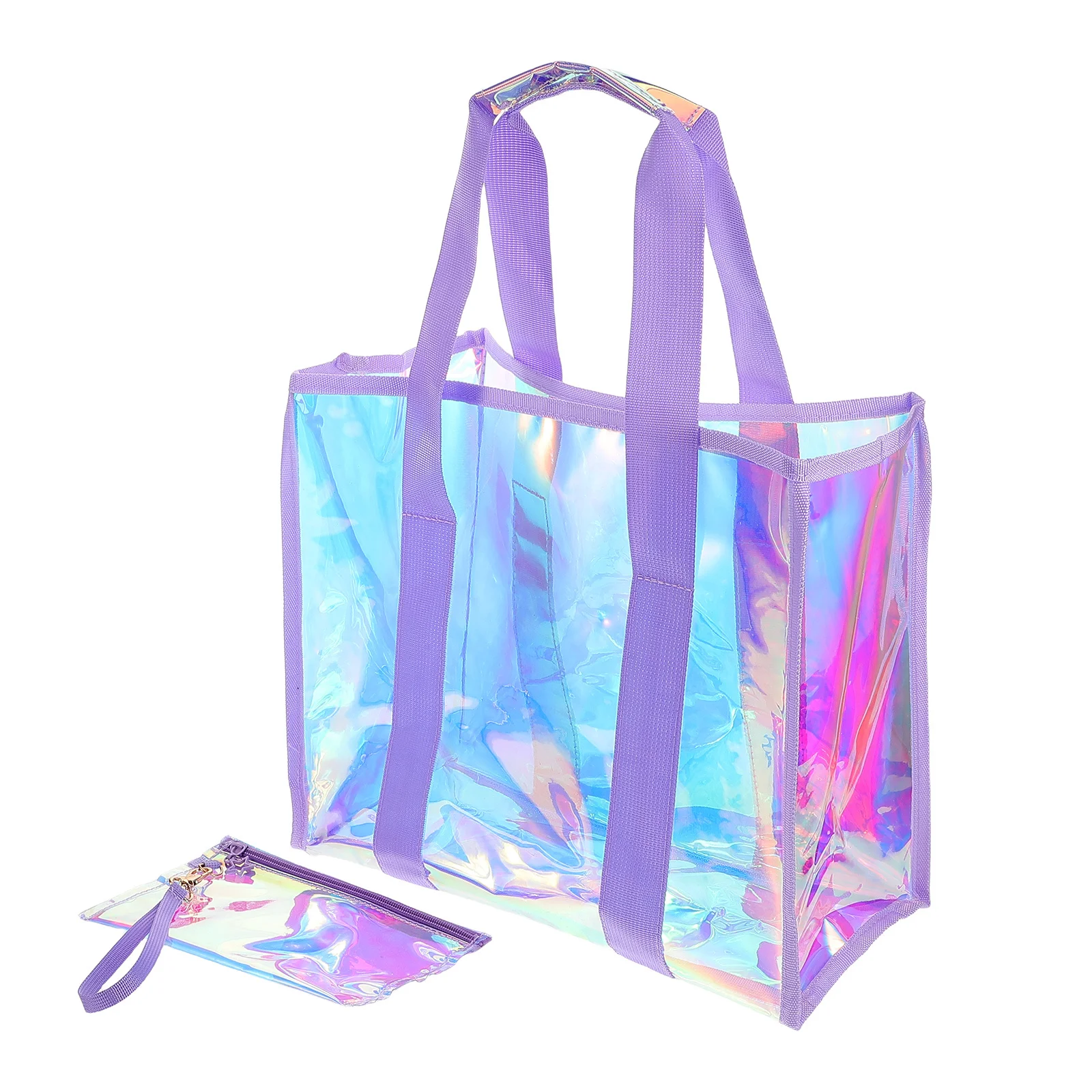 1Set Waterproof PVC Beach Tote Bag Large Capacity Iridescent Shoulder Pool Storage Bag Tote Bags for Travel Coastal Beach Bags