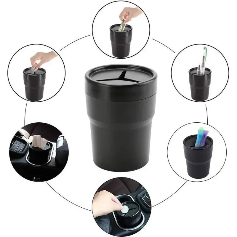 2PCS Car Trash Can with Lid Mini Leakproof Garbage Bin Fits Cup Holder Console Door Waterproof Odorless view 4