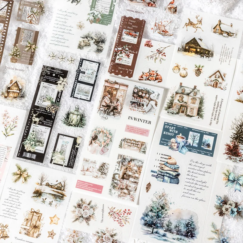 18Sheets Dual Material Walk Forest Sticker Book Winter Snow Collection Winter package School Supplies Scrapbook cut 210*105mm