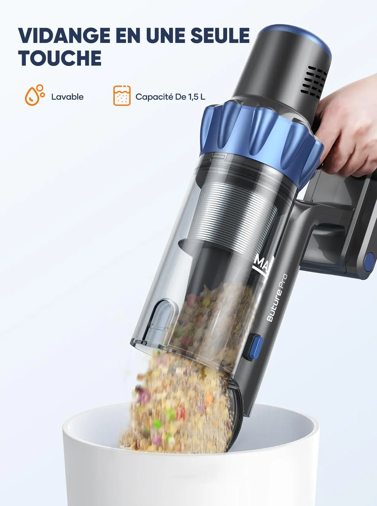 BUTURE 450W 38KPA Handheld Wireless Cordless Cleaner Vacuum Up to 55 Mins Runtime Anti-Winding Brush and 1.5L Large Dust Cup