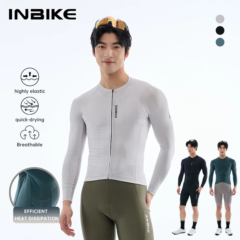 INBIKE Herren-Radtrikot, atmungsaktives Netzgewebe, schnelle Wärmeableitung, Fahrrad-Langarm-Sportshirt, Herren-Rennradbekleidung