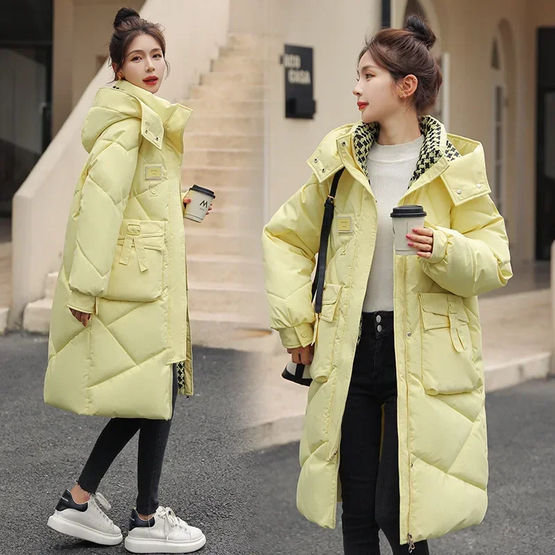 

Winter Hooded Long Parka Thick Warm Korean Puffer Jacket Women Down Cotton Coat Long Sleeve Free Shipping Outerwear Black Yellow