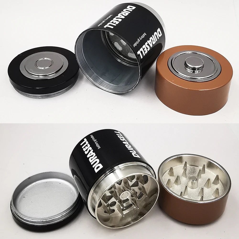 أداة مطحنة أعشاب معدنية على شكل بطارية مكونة من 3 طبقات أداة مطحنة التبغ