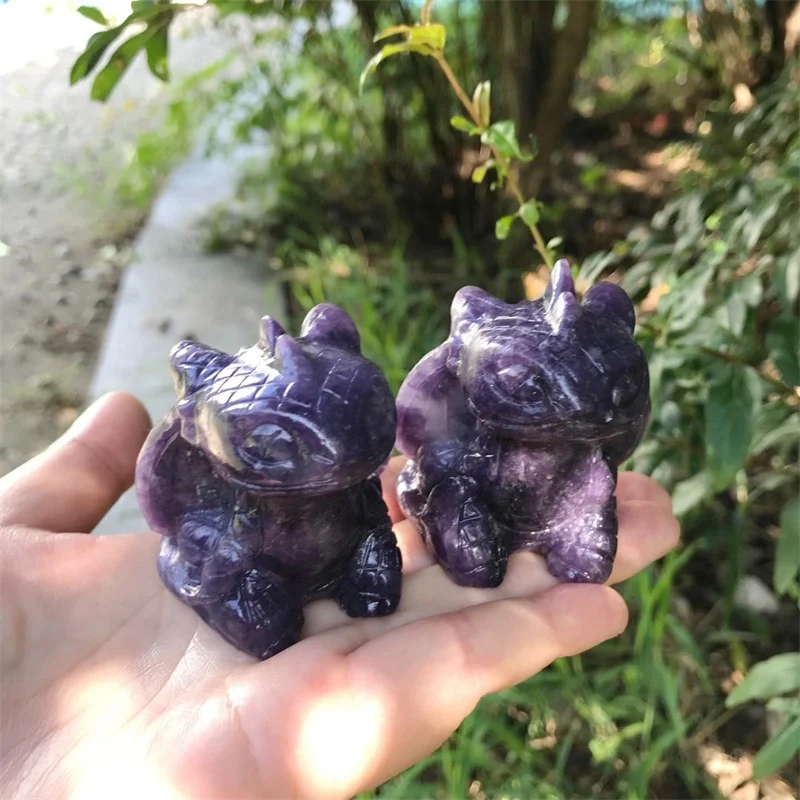 Natural Lepidolite Toothless Dragon Crystal Carving Crafts Cartoon Hand-made Ornaments Collection Healthy Toys