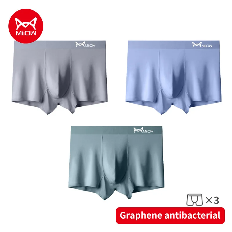 MiiOW 3Pcs Modal Men's Panties Graphene Antibacterial Man Underwear Boxers Seamless Breathable Underpants Men Boxershorts Panty