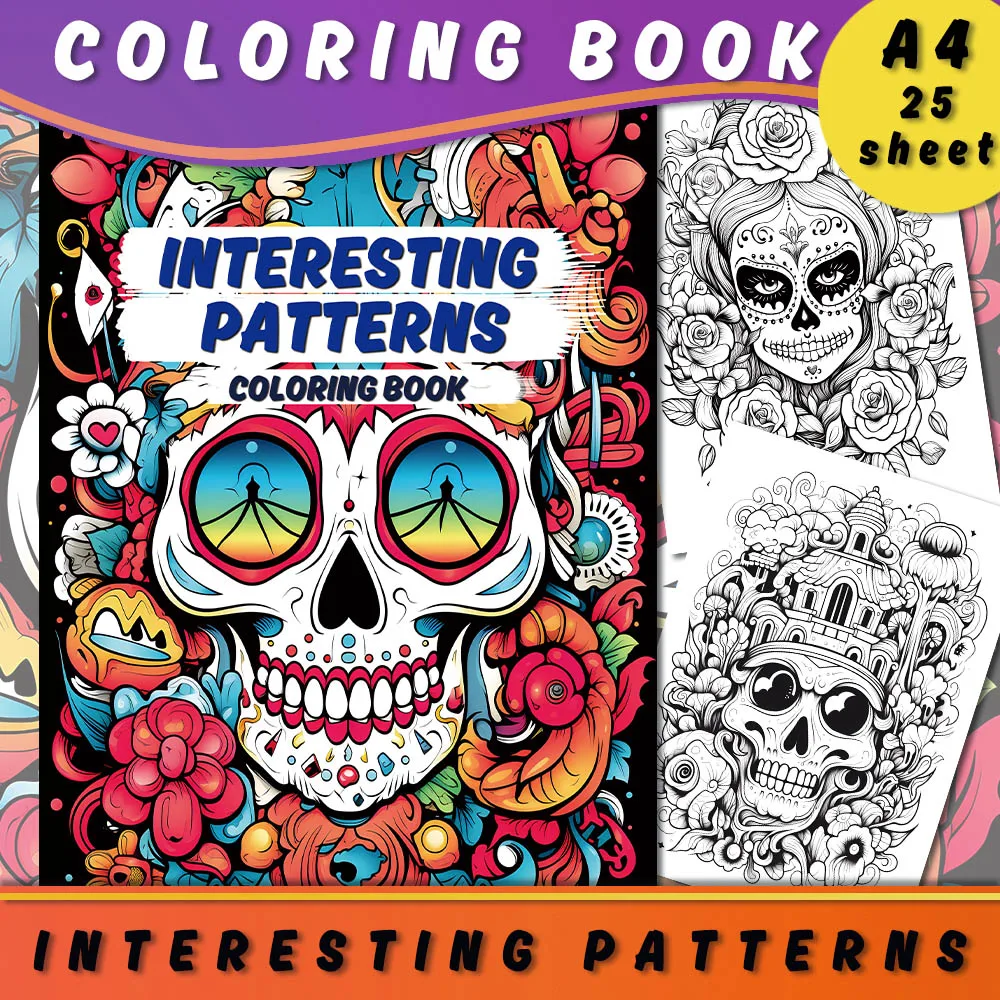 1pc, A4 Teen Coloring Book, Skull Coloring Book, 25 Different Patterns, 100gsm Thick Paper, Stress Relief, Birthday Gift