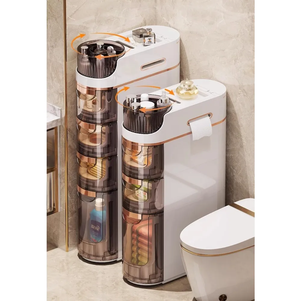 

Bathroom Storage Cabinet 【3-Tiers No-Assembly】17cm Narrow Bathroom Floor Cabinet with Wheels Toilet Paper Holder