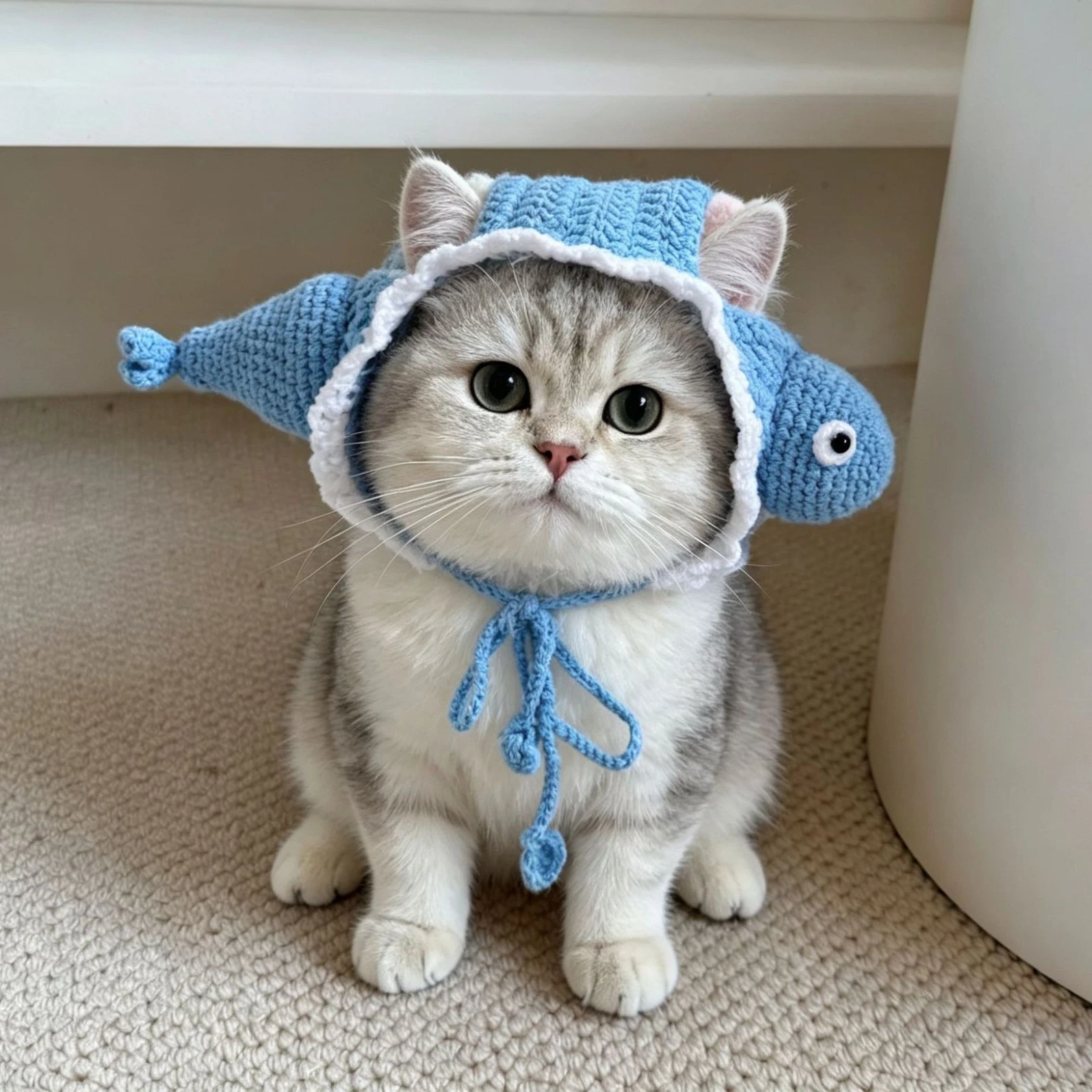 Niedlicher Katzen-Spaßhut Haustier-Party-Cosplay Haifisch Frosch Biene Kopfbedeckung Fein Gesäumter Anhänger Dekor Elastische Strickmütze Haustierbedarf