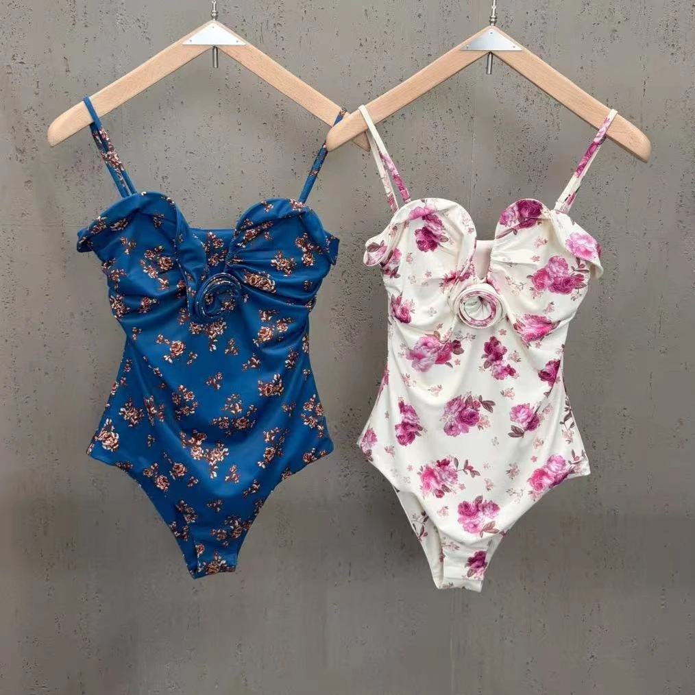 

2026 Summer Hot Seller: Rose Print Detachable Strap Stretch Bodysuit - Women's Slim Fit, Beach Swimming Jumpsuit