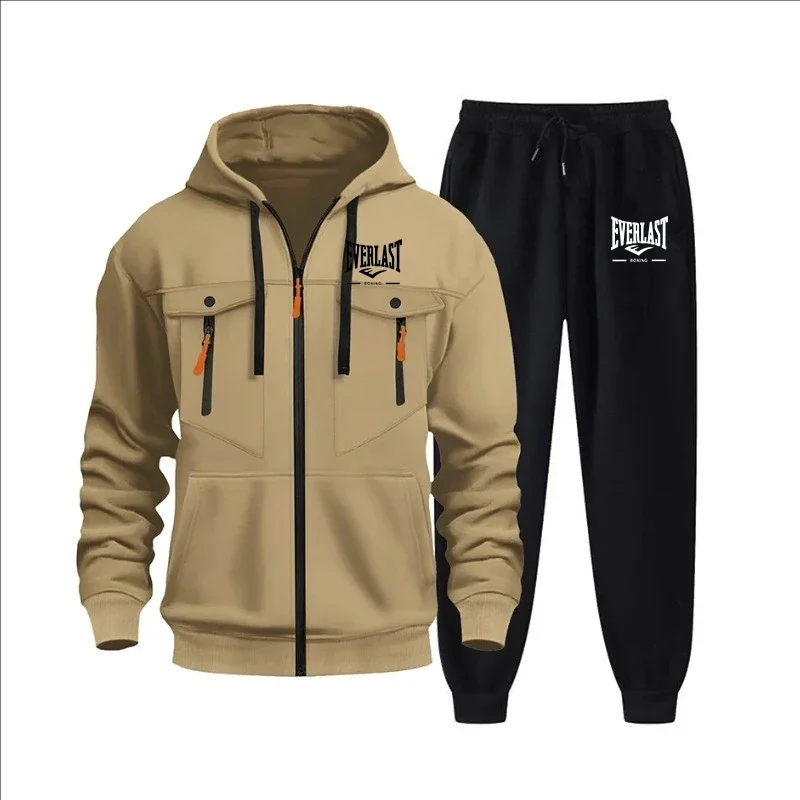 

Autumn and winter new men's sweatshirt sport set, fashionable windproof and warm men's zipper hoodie and pants 2-piece set