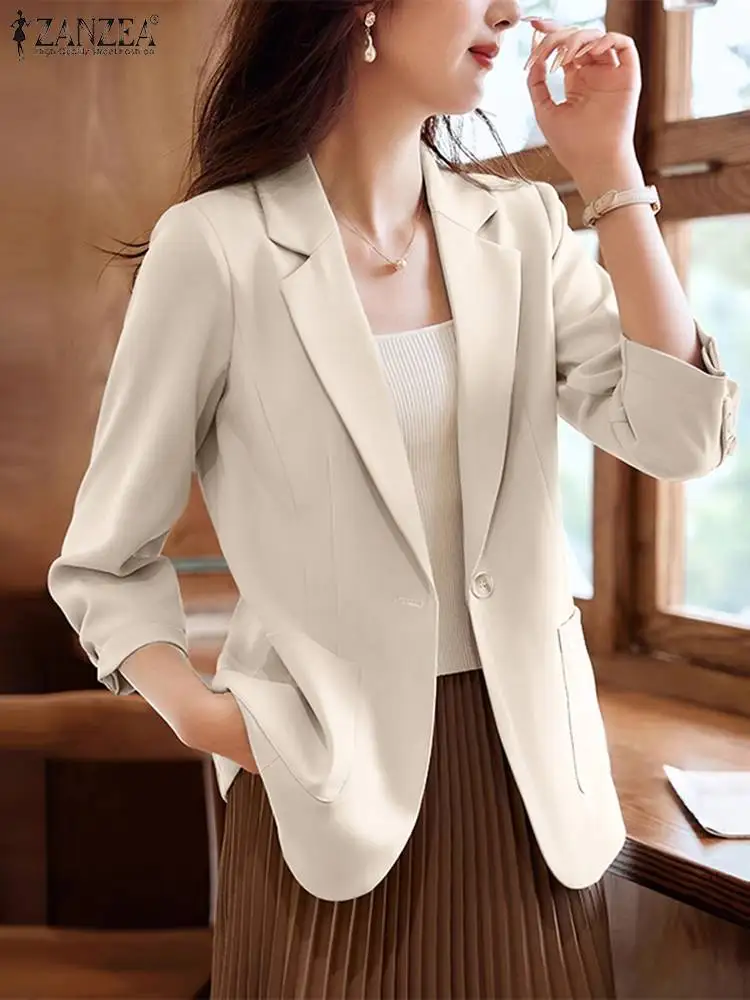 

ZANZEA Autumn Woman Fashion Work Blazer Long Sleeve Lapel Neck Jackets Female Casual Solid Coats Elegant Button Shirt Oversized